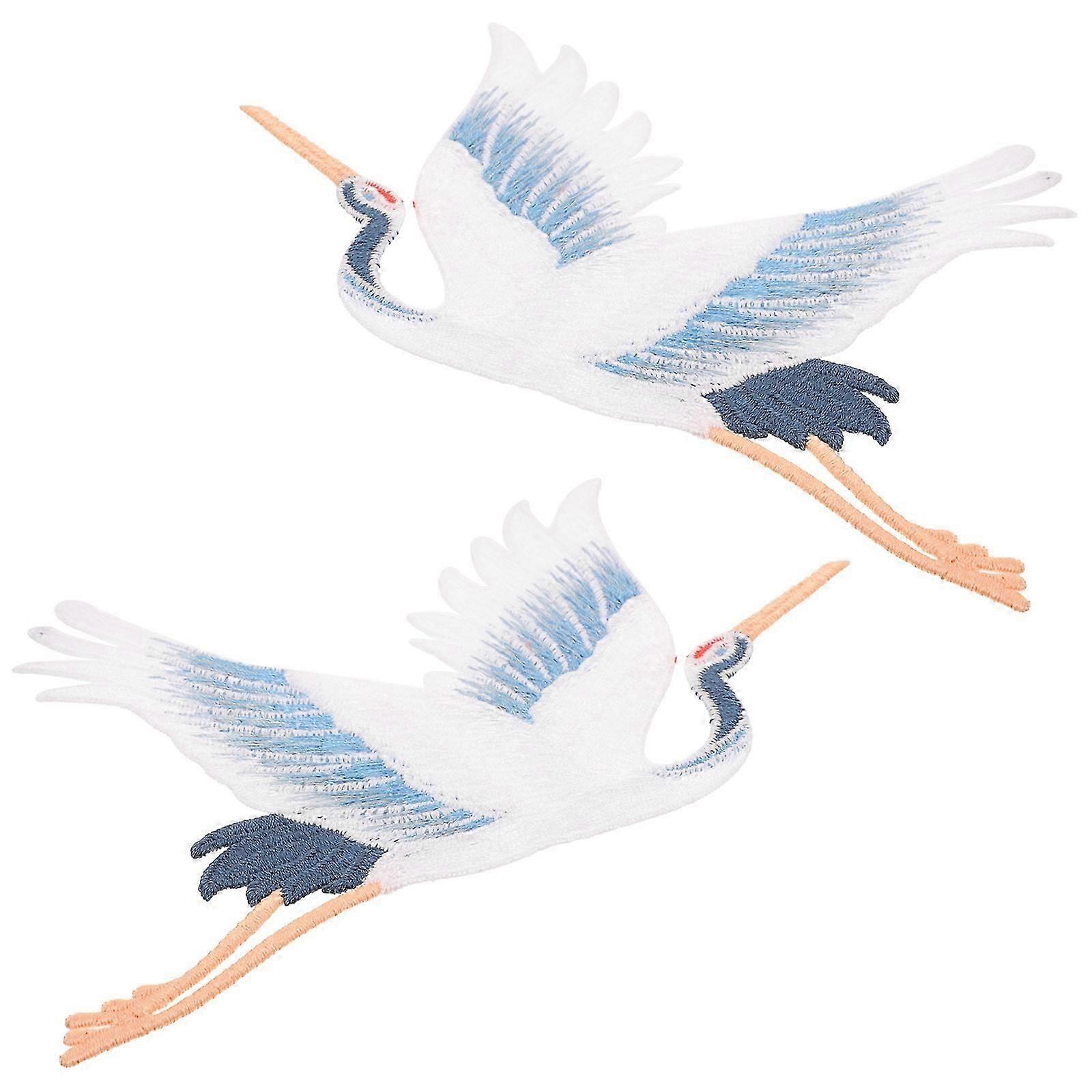 2pcs Sew On Patch Crane Shape Patch Small Repairing Patch Clothes Crane Patch Diy Patch