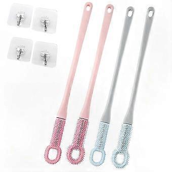 Easy-Reach Deep Cleaning Foot Brush with Long Handle, 15.7" Soft Silicone Toe Cleaning Scrubber with Hooks
