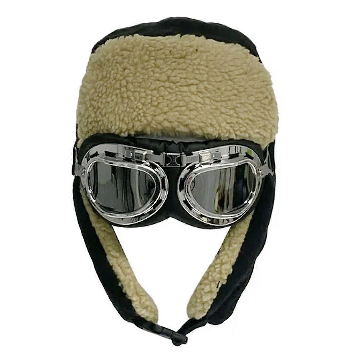 Vintage Pilot Trapper Snow Hat, WindProof Ear Flaps With Detachable Goggle Attachment