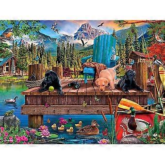 Sommerliches See-Hütten-Steg-Hunde-Puzzle HAA908