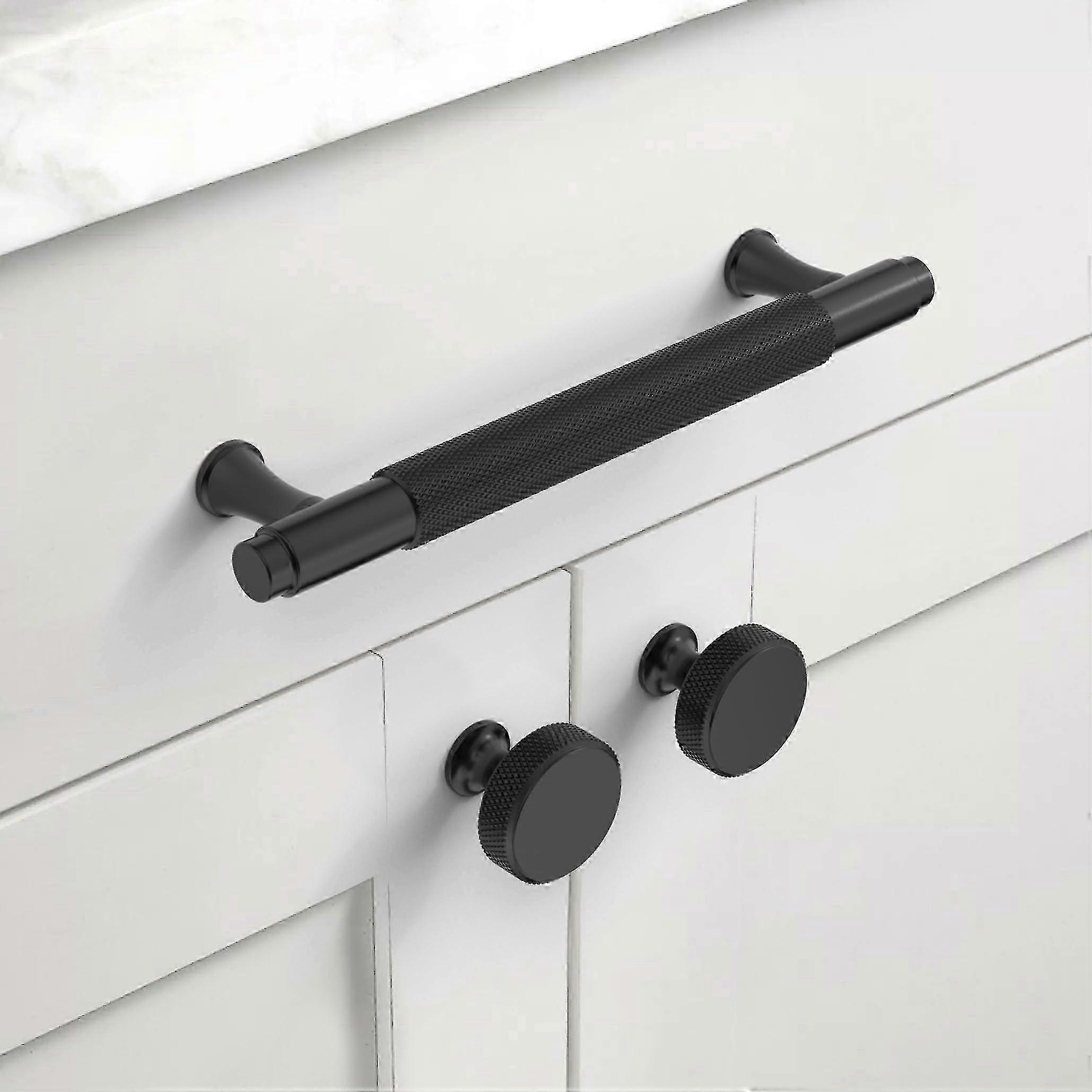 Matte Black Metal Cabinet Pulls and Knobs Set, 5 Inch Pulls, 1.2 Inch Knobs, Rustproof for Kitchen Drawers, Includes Screws
