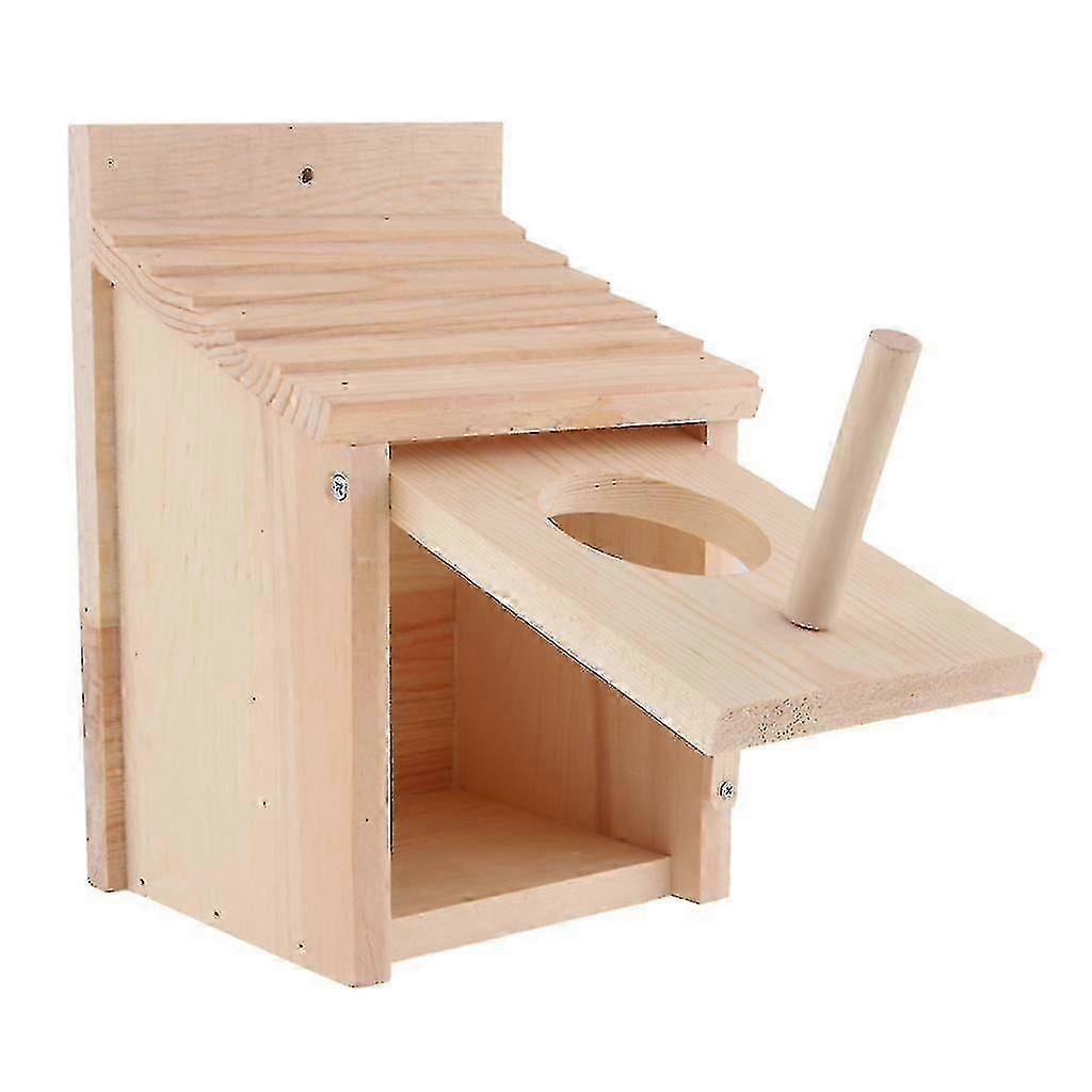 Traditional Solid Wood Bird Nesting Box Hanging Tree Wall House Feed Station