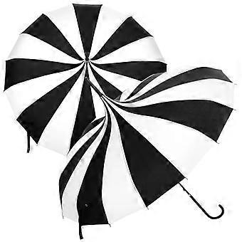 Black and White Gothic Pagoda Umbrella for Wedding, Victorian Parasol with Curved Handle and Wide Coverage