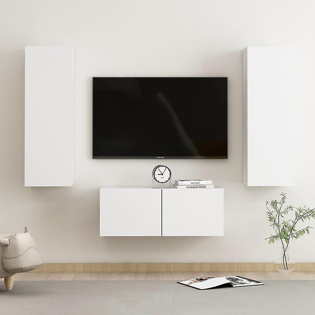 3 Piece Tv Cabinet Set White Chipboard