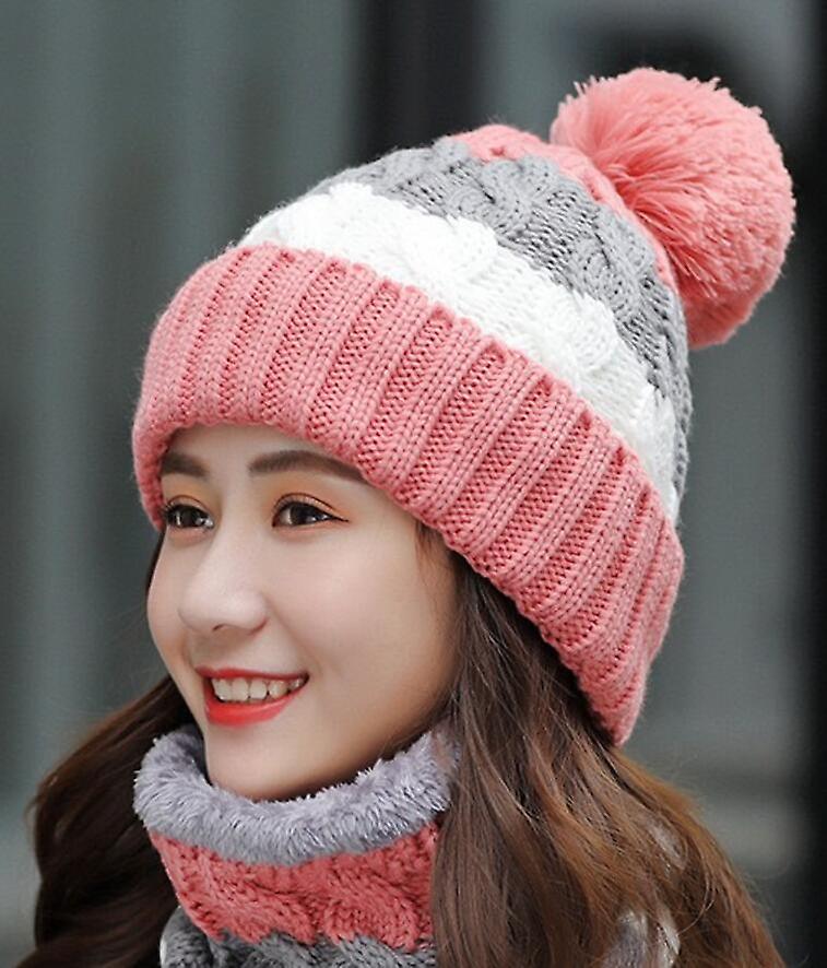 (pink Winter Beanie Scarf Set