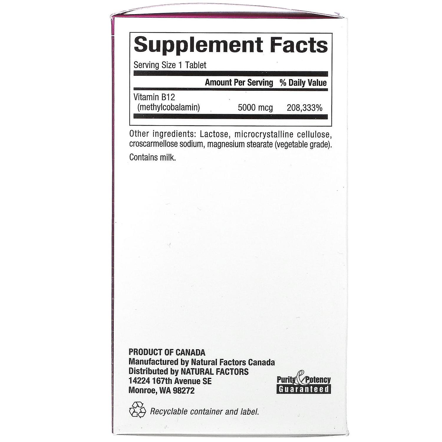 Natural Factors, B12, Methylcobalamin, 5000 mcg, 60 Chewable Tablets