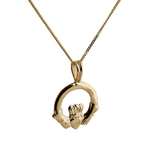 9ct Gold 20x15mm Claddagh Pendant with a curb Chain 20 inches