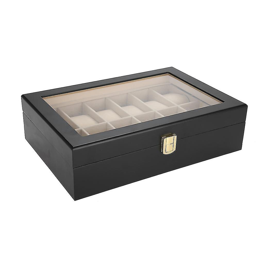 12 Grids Watch Holder Wood Transparent Wristwatch Display Storage Case Gift Box