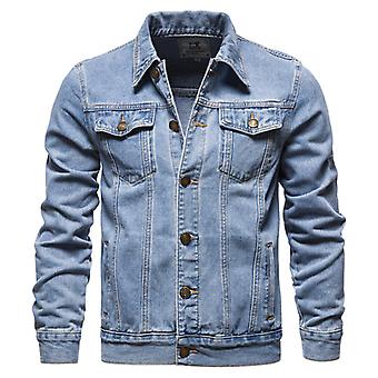 Ny bomulds denim jakke mænd afslappet ensfarvet revers enkelt breasted