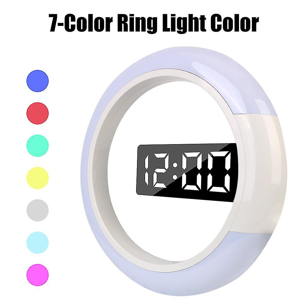 Led Wall Clock Remote Control 12 Inch Mirror Table Alarm Clocks 7 Colors Temperature Nightlight Digital