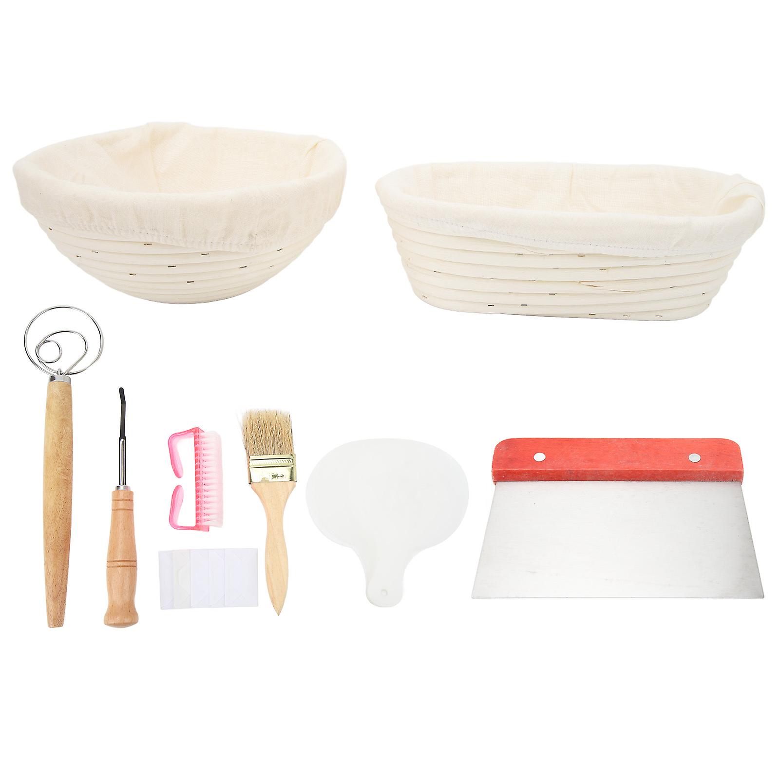 25.9 cm (10.2 in) round stainless steel sourdough basket and 22.1 cm (8.7 in) oval cane sourdough basket
