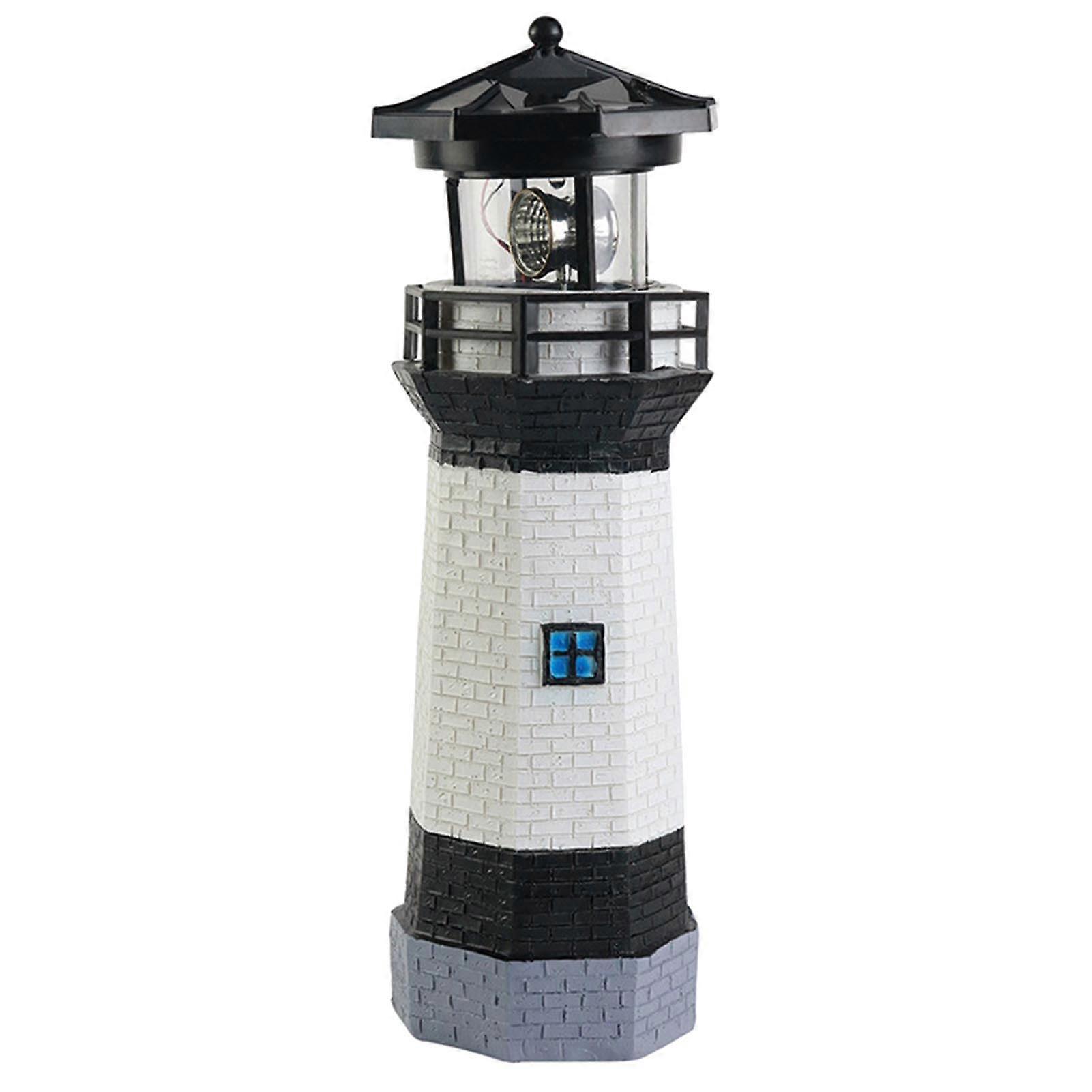 Solar Powered Lighthouse with Rotating Beacon, Energy Saving Environmentally Friendly Garden Decor Light Black
