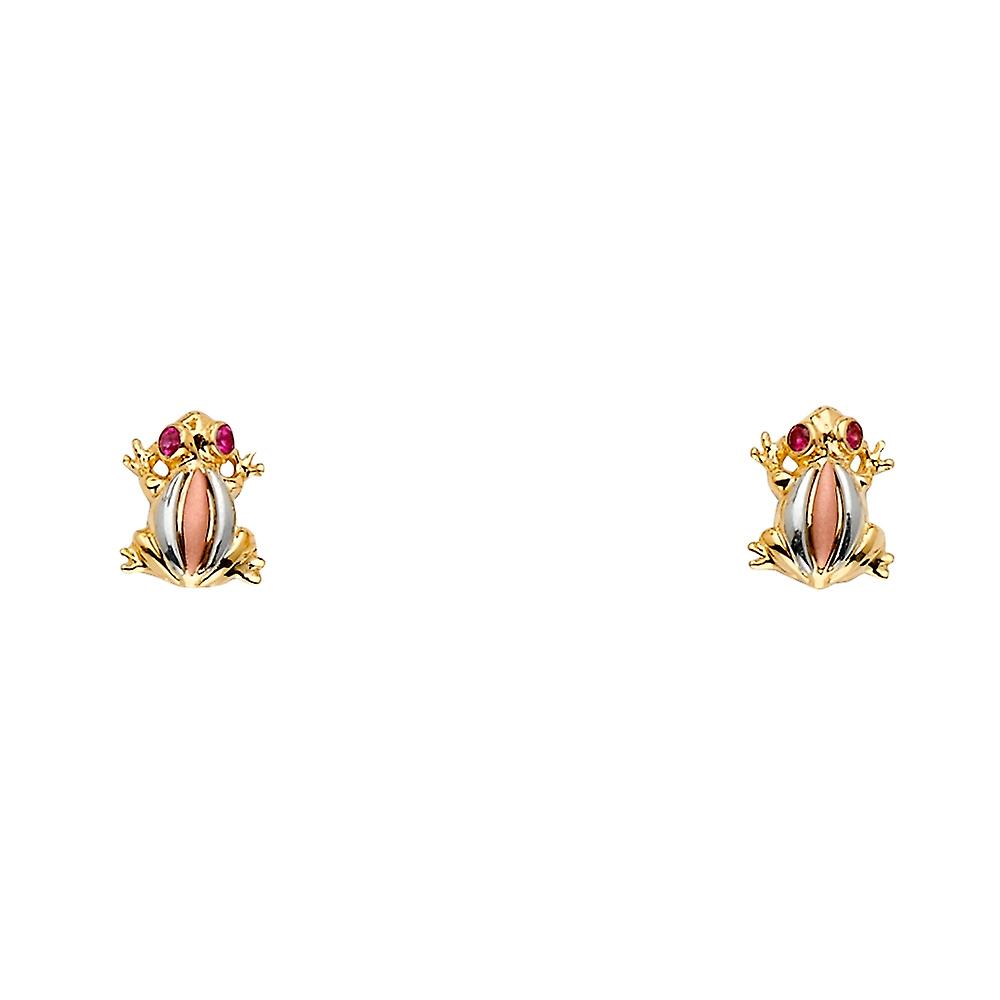 14k Yellow Gold White Gold and Rose Gold Cubic Zirconia Frog Earrings Set 8x10mm Stud Earring for Women