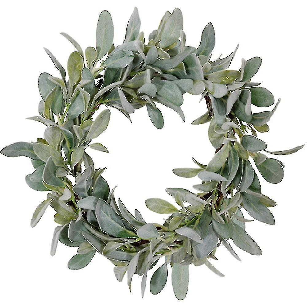 Wiosenny flokowany wieniec z uszu jagnięcych, całoroczny codzienny wieniec z liści na bazie winorośli z zielenią-YUHAO