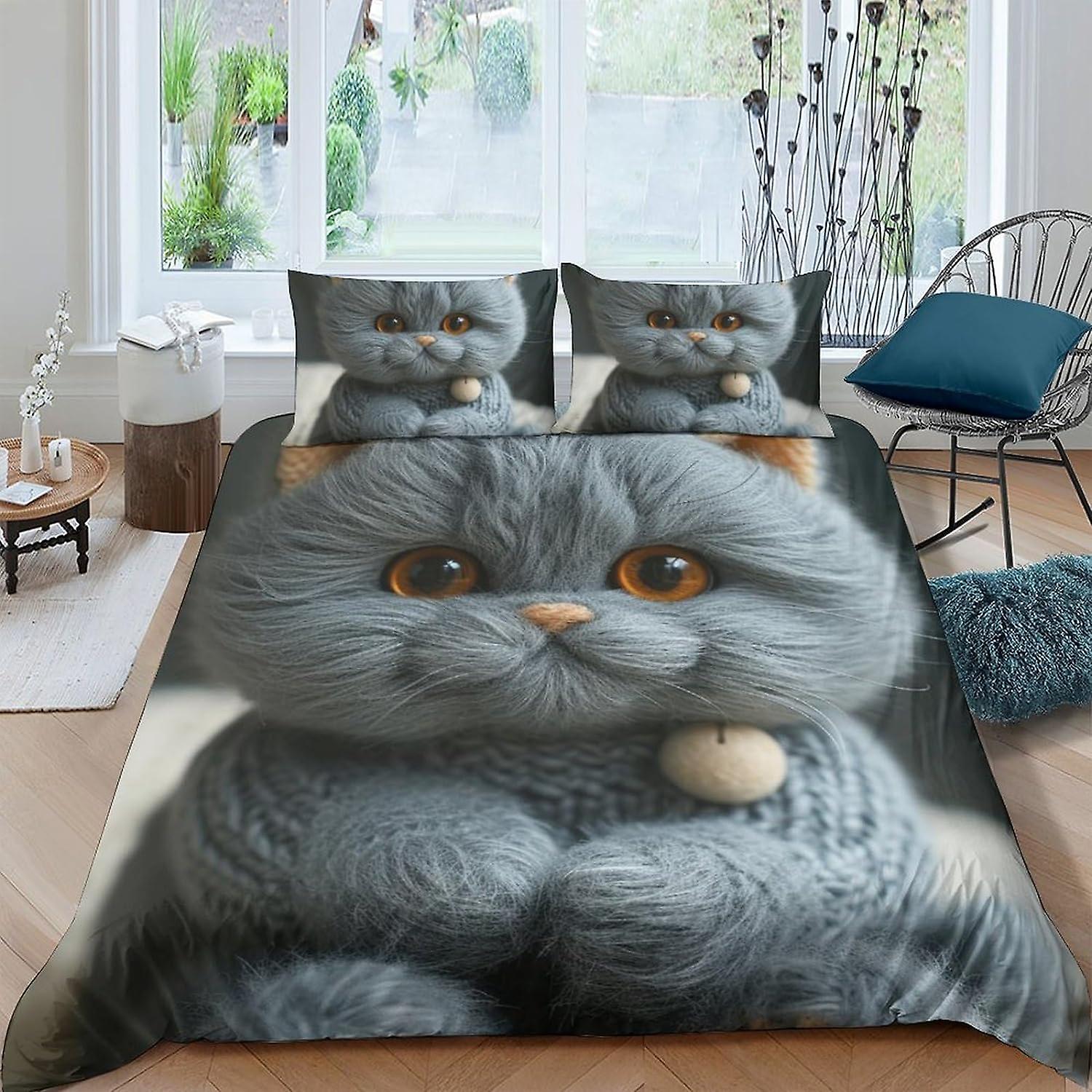 البريطانية قصيرة الشعر 3D المطبوعة لطيف للأولاد الفتيات لحاف غطاء لحاف غطاء لحاف يغطي اللينة ستوكات مع إغلاق سحاب مع وسادة كيس