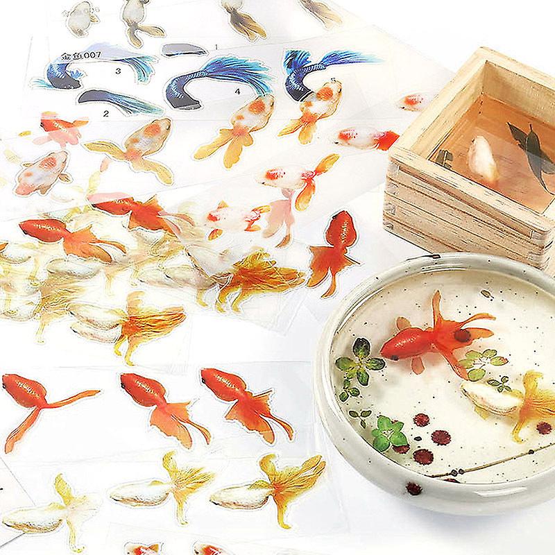 12Pcs bricolage époxy matériau 3d matériel peinture petit poisson rouge fait à la main autocollant tridimensionnel