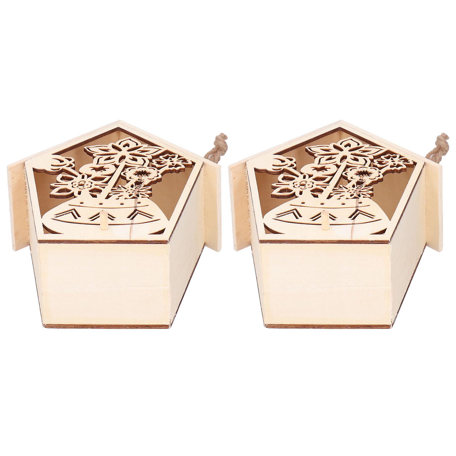 2Pcs Bird House with Warm Light Hollow Flowers Patterns Bird Cage Ornament Pendant
