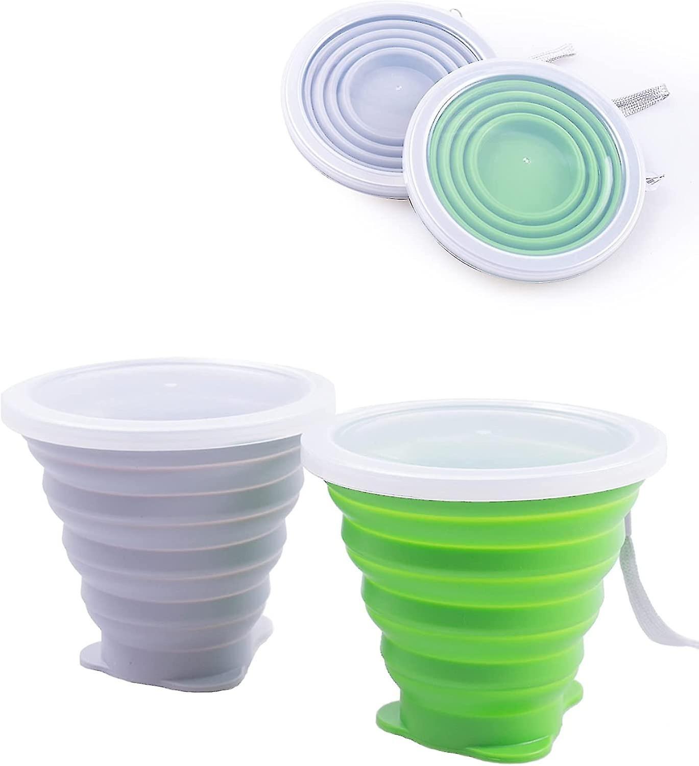 Hopfällbar resemugg i silikon, 255 ml hopfällbar campingmugg med lock, expanderbar