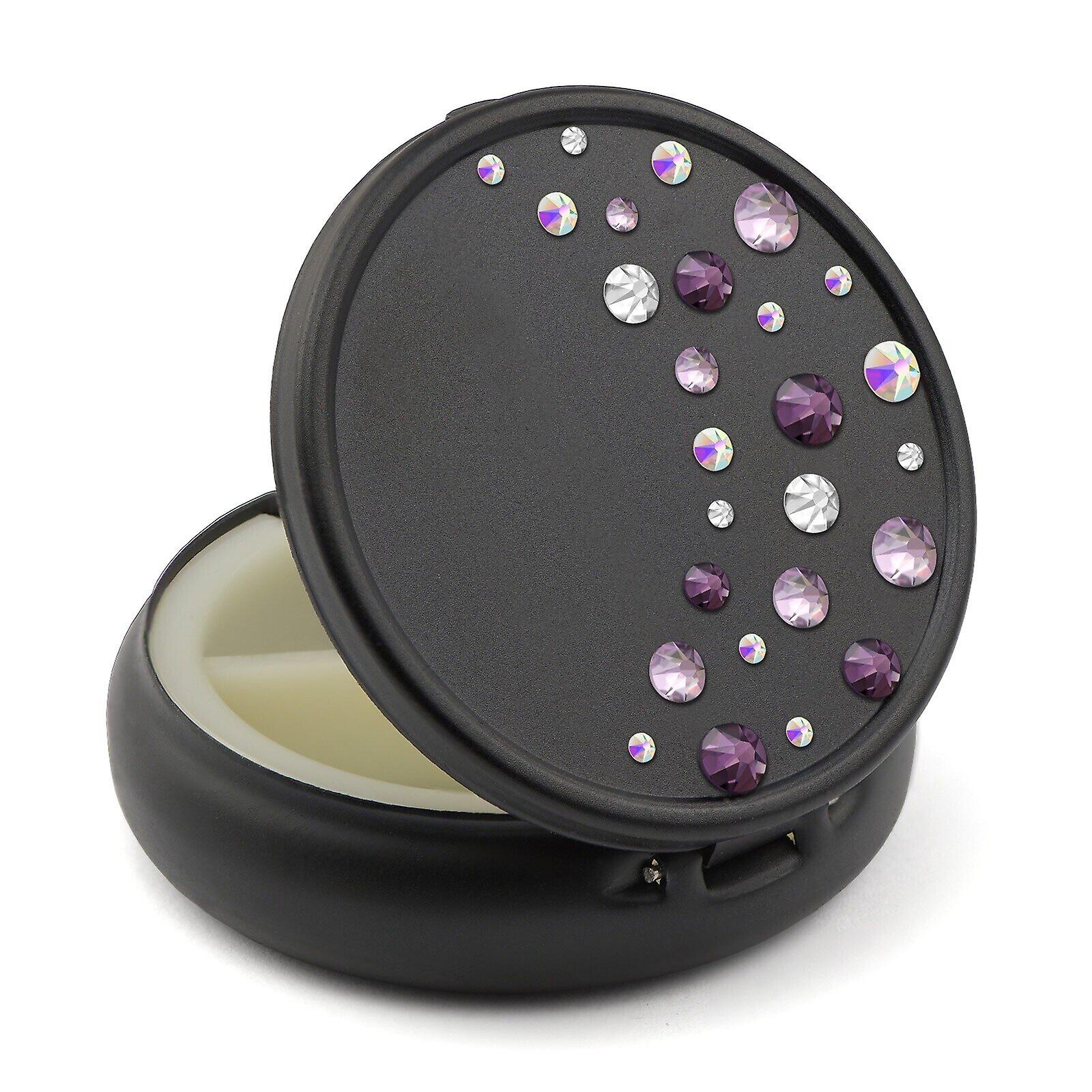 Pill Box in Black Color with Swarovski Crystals Waterfall Design - Amethyst - Light Amethyst