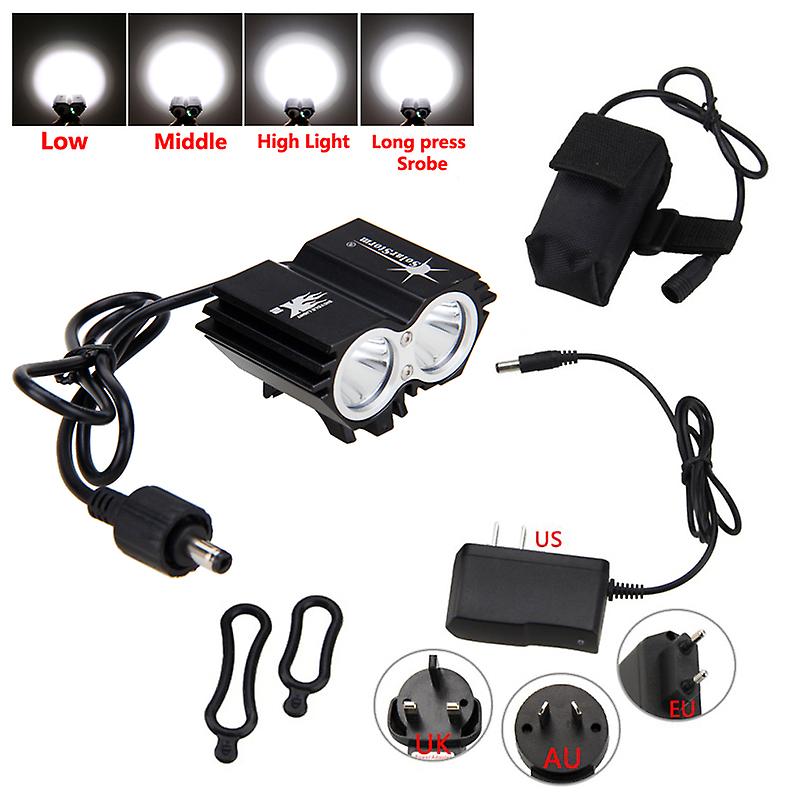 Solarstorm cykellygte 5000lm 2 LED lommelygte lommelygte 3 tilstande cykellampe +batteri +oplader