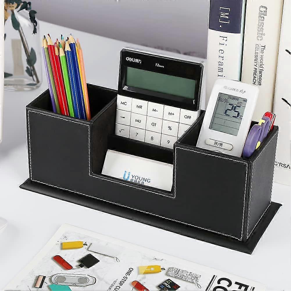 حامل القلم ، منظم مكتب اللوازم المكتبية جلد PU 4 مقصورات مقسمة للقلم بطاقة العمل التحكم عن بعد مستحضرات التجميل للهاتف المحمول C