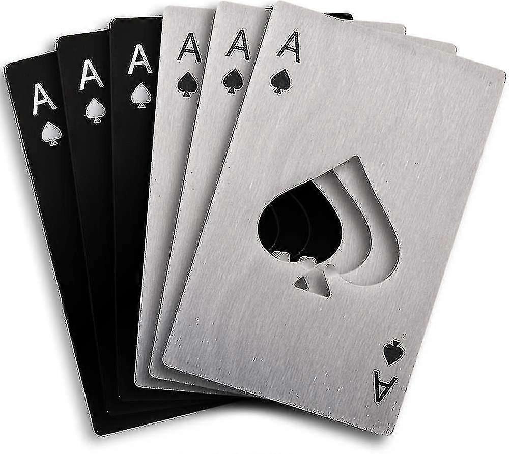 6 Pcs Poker Bottle Opener, Silver & Black