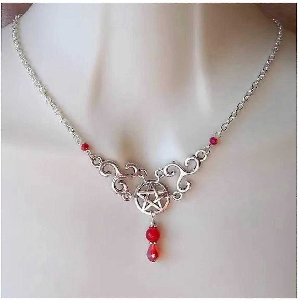 Triple Moon colier Wiccan bijuterii Triple Zeita Pentacle colier Pentagram colier Pagan colier