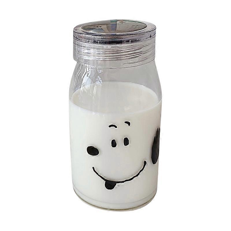 Suuyar 강아지 유리 물병 투명 우유 물병 대량 귀여운 만화 누출 방지 음주 병 학생 소녀