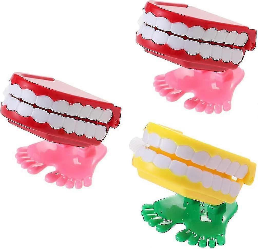 巻き上げ歩く歯時計仕掛けのおもちゃ面白いジョークおもちゃせせらぎの歯チャタリング歯グッディバッグフィラーキッズハロウィンパーティーFavors3pcs)