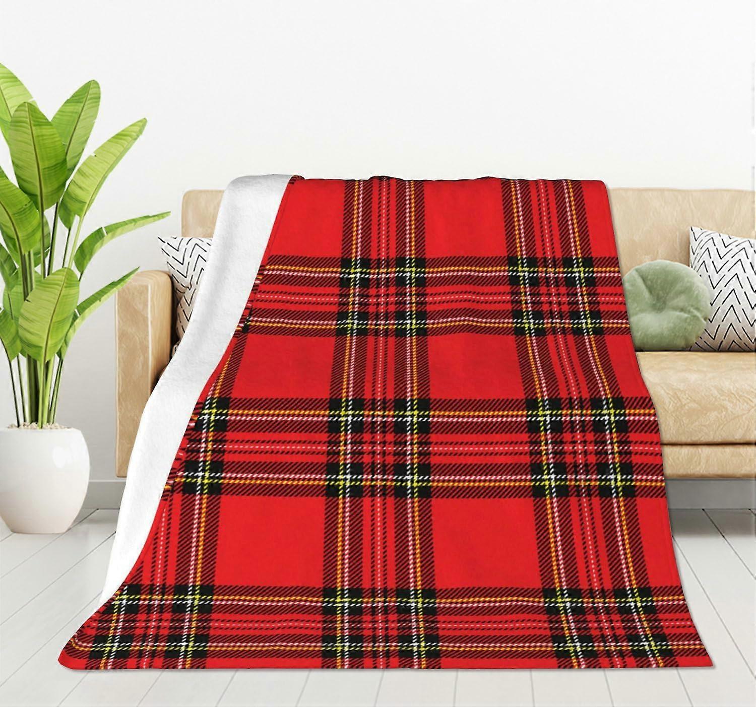 Koc w czerwoną kratę Tradycyjny szkocki wzór w kratę Koc do rzucania Wystrój Przytulny ciepły do domu Sofa do sypialni Biuro 50 "x60"