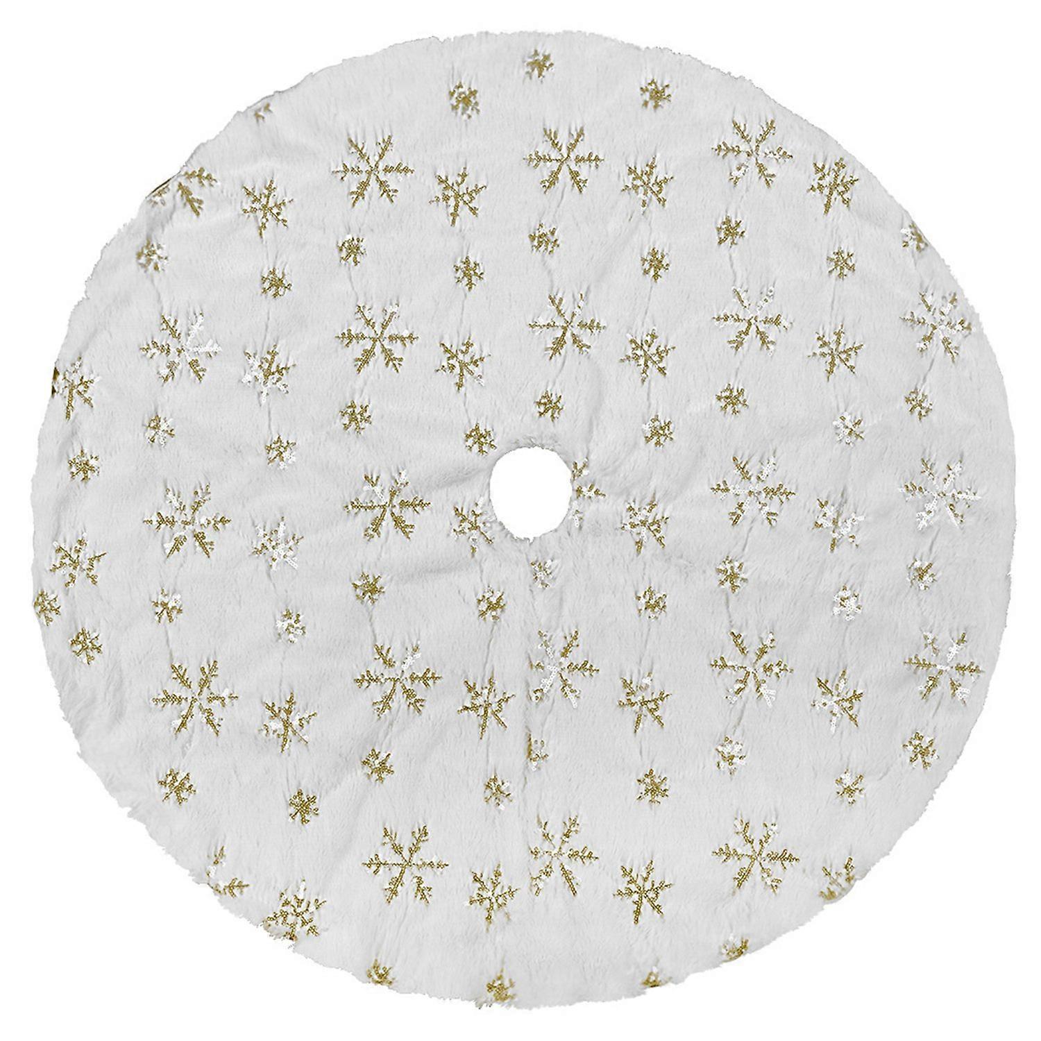 Merry Christmas Tree Skirt Snowflake Pattern White Plush Mat Round Xmas Tree Cloth Skirt DIY