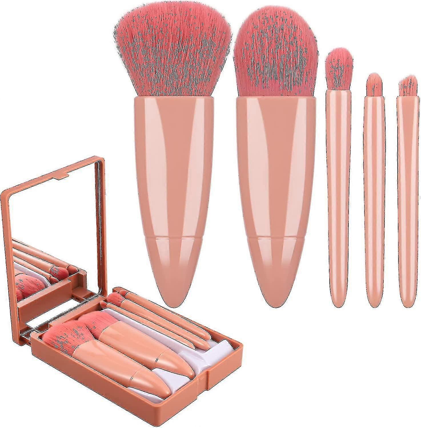 Portable Makeup Brush Set With Mirror Case 5pcs Professional Makeup Brushes