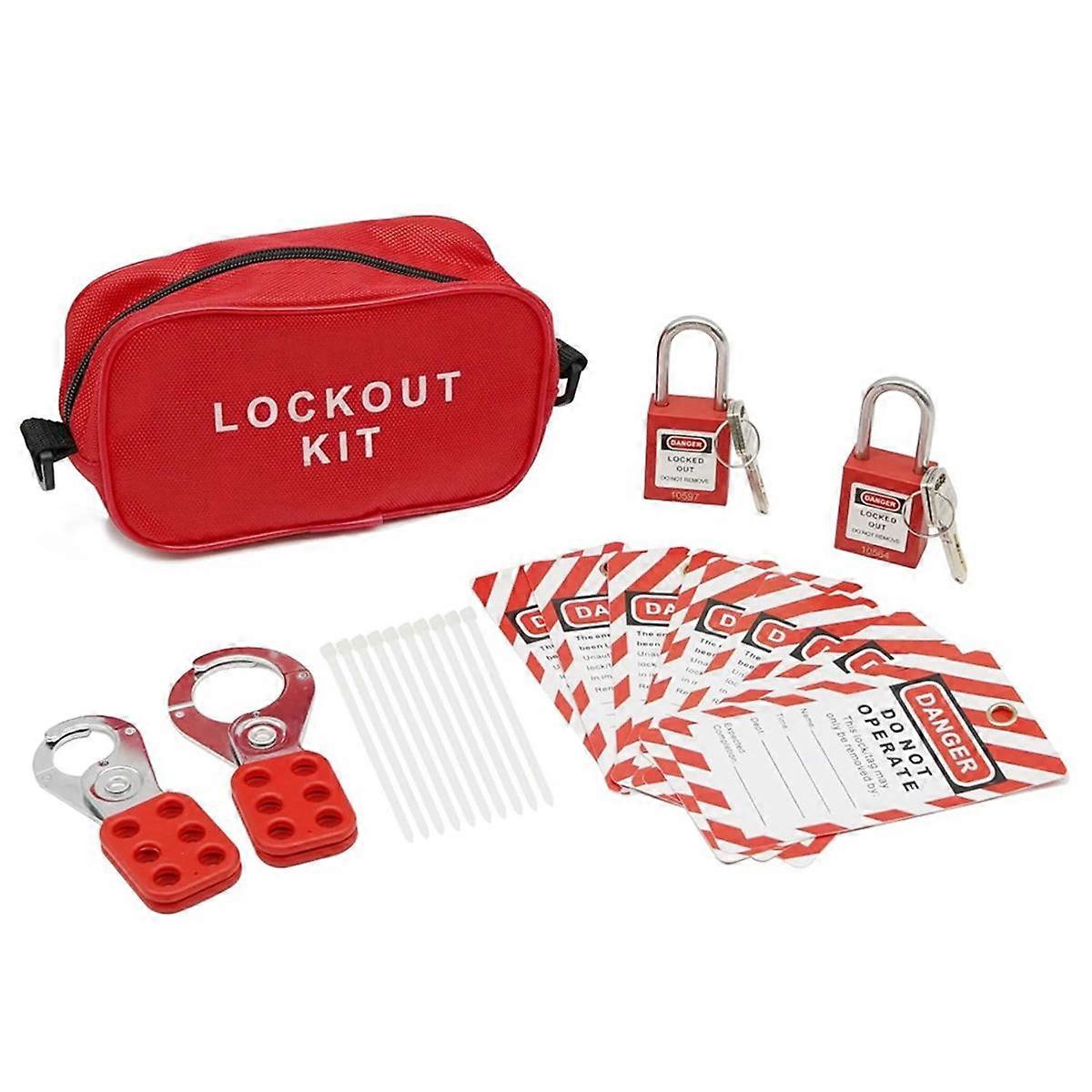 Lockout Tagout Kit -2 oceľové haspy, 10 Lockout Tagout Tagout, 10 Nylonová kravata, nylonová úložná taška Lockout T