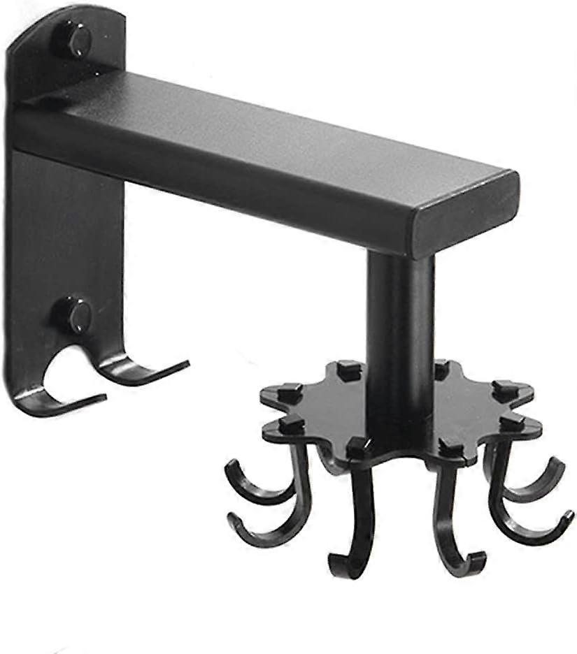 Wall-Mounted Rotating Kitchen Hook 360Rotating Kitchen Utensil Holder, Wall Mounted Kitchen Utensil Rack with 8 Hooks for Bathroom and Kitchen (Black)