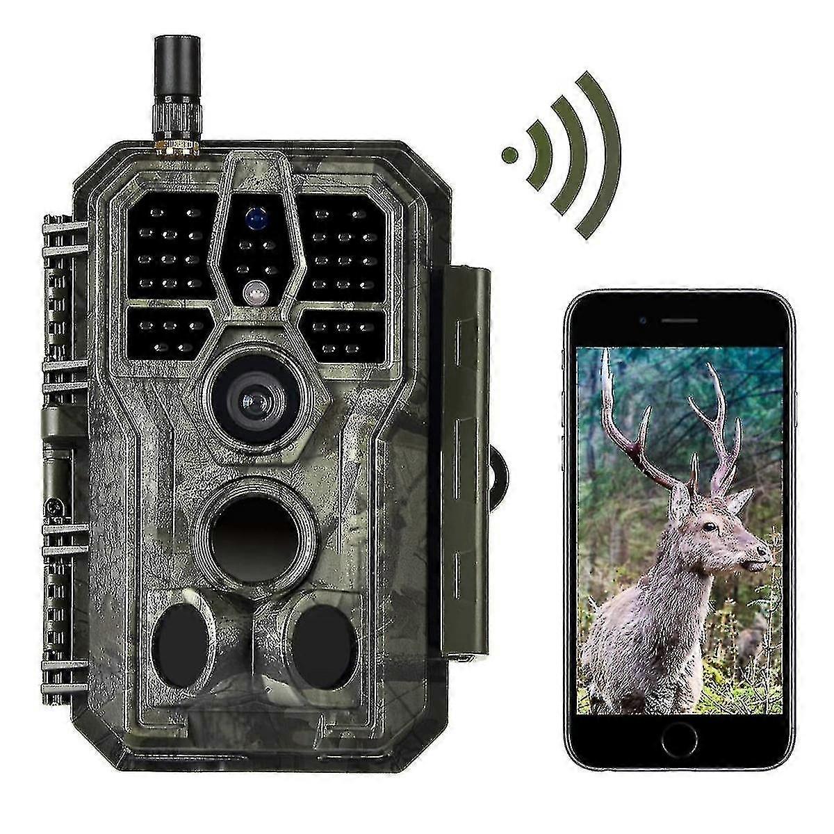 Wifiトレイルカメラ32mp 1296pゲームカメラ、グローナイトビジョンモーションアクティブ防水0.1sトリガー速度ワイヤレスハンティングカムなし