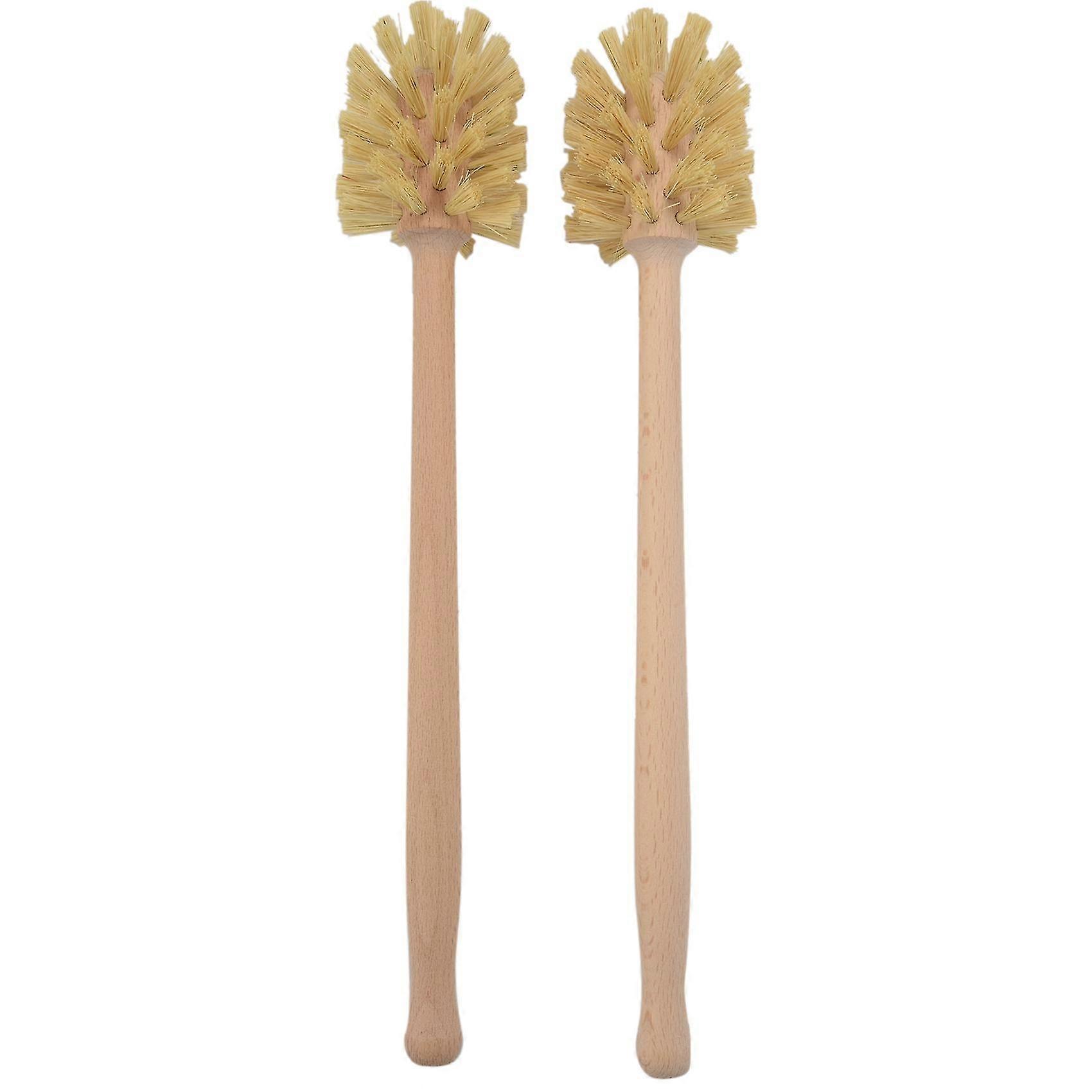 Brosse WC, lot de 2 brosses WC en bois de hêtre, poils en jute résistants avec une puissance de nettoyage à 360°