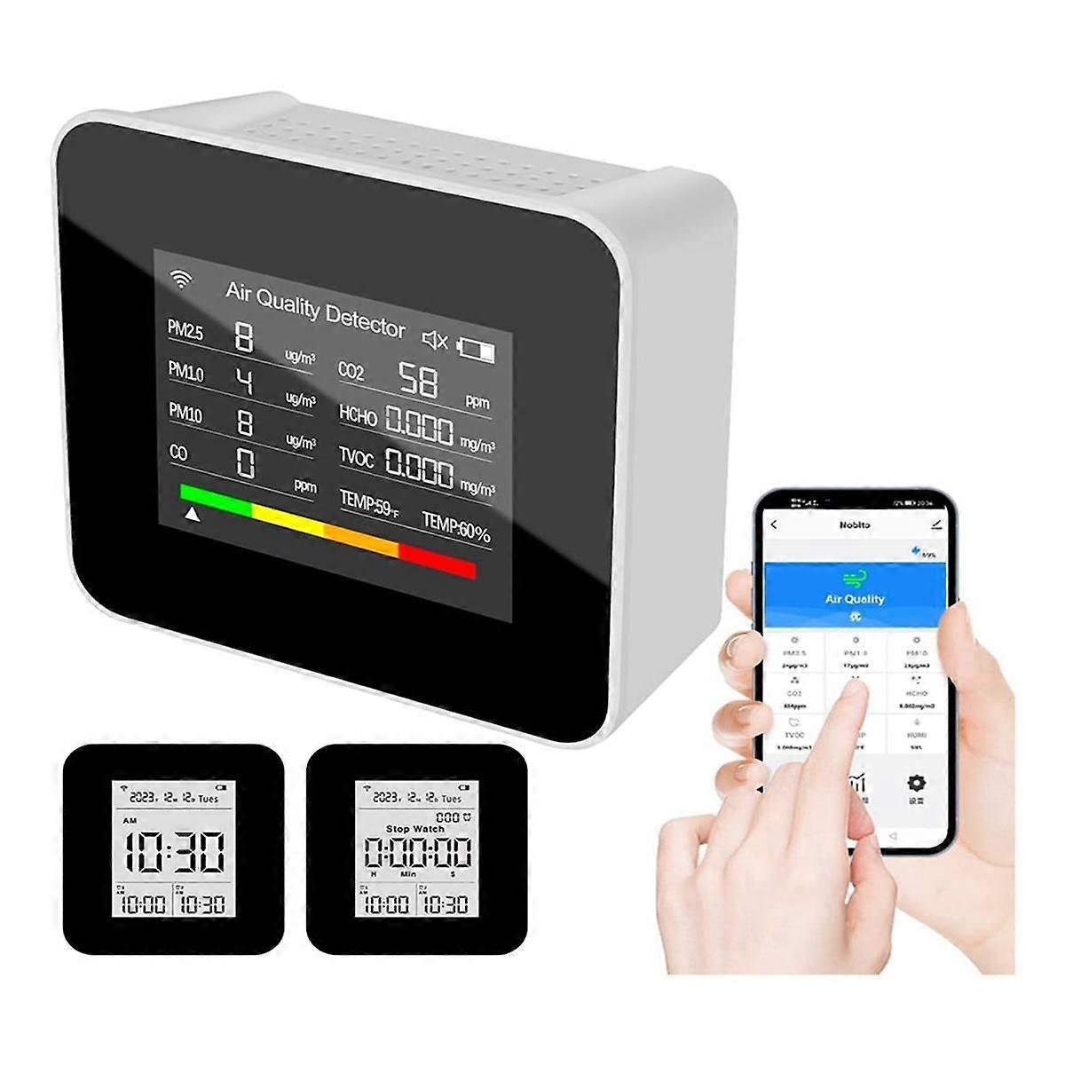 Air Quality Monitor Indoor,9-In-1 Air Quality Meters for CO,CO2,,TVOC,HCHO,PM2.5,PM10 for House Kit