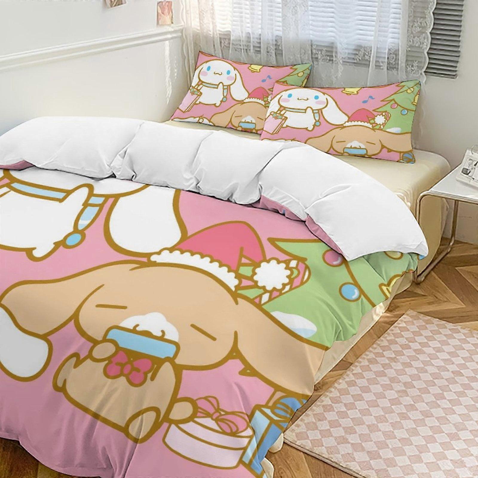 v1326 Cinnamoroll Quilt Set Thicken Soft 3 delar sängkläder set hela säsongen Påslakan med 2 örngott för vuxna kvinnor flickor tonåringar hem rum inredning
