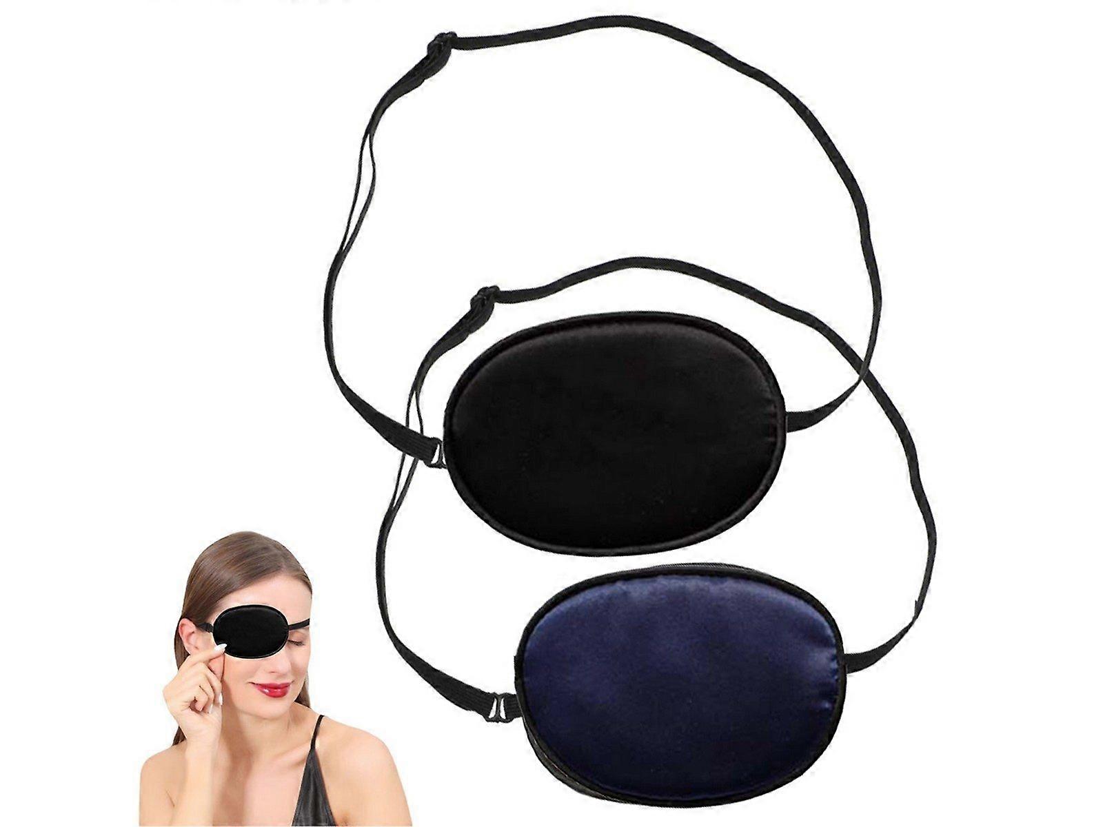 2Pcs 100% Mulberry Silk Eye Patch for Adults - Black and Blue