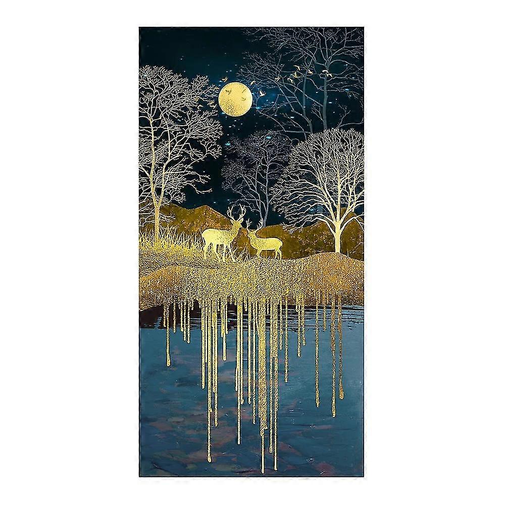 Gold Plated Diamond Lacquer Tree Night Lake Pattern, Mosaic Embroidery, Cross Stitch, 5d Scenic Animals, Round, Gifts