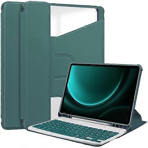 For Samsung Galaxy Tab S9 FE+ 360 Rotation Transparent Smart Leather Case with Keyboard