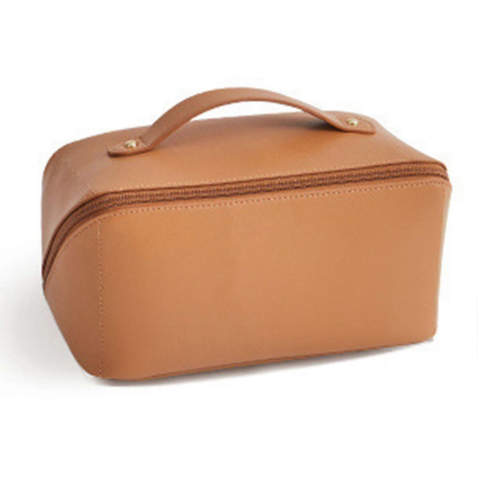 Large Pu Leather Cosmetic Bag With Multiple Compartments Handle Professional Makeup Storage Bag