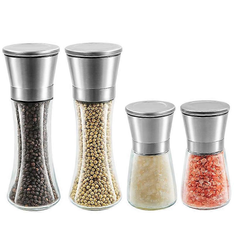 Salt and Pepper Grinder Set - 4 Pack 6OZ Stainless Steel Salt and Pepper Mills Including 2 Tall 7.5