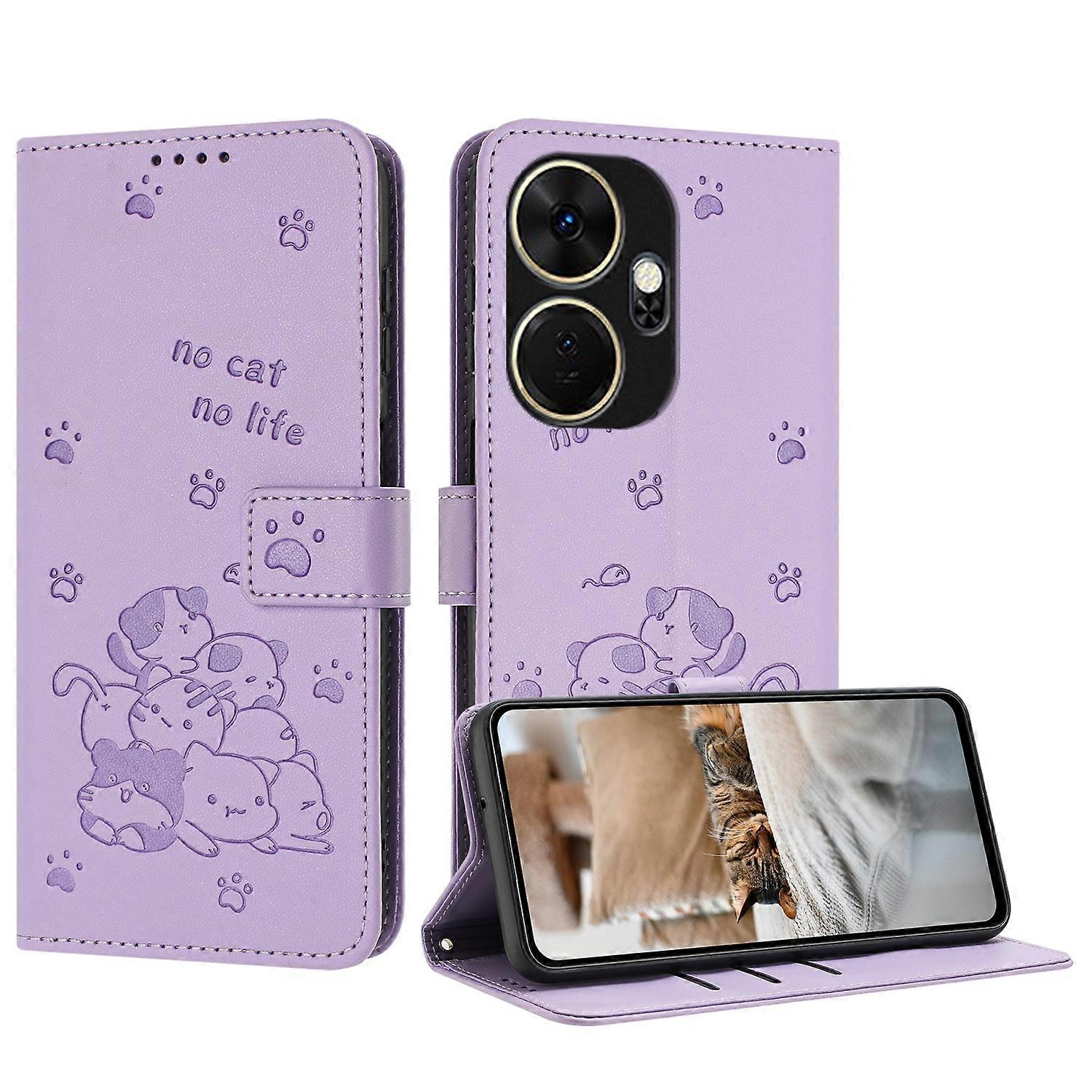Embossed Kitten PU Case For itel P55+