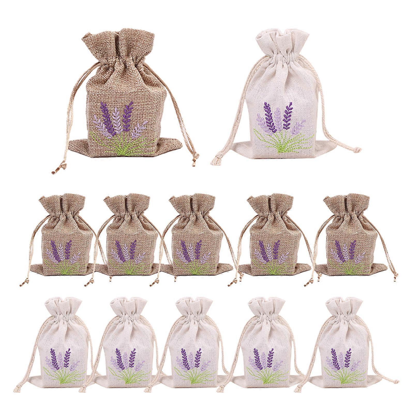 12Pcs Lavender Embroidered Bags Empty Storage Bags with Drawstring Wear Resistant Widely Used Jewelry Candy Storage Pouches