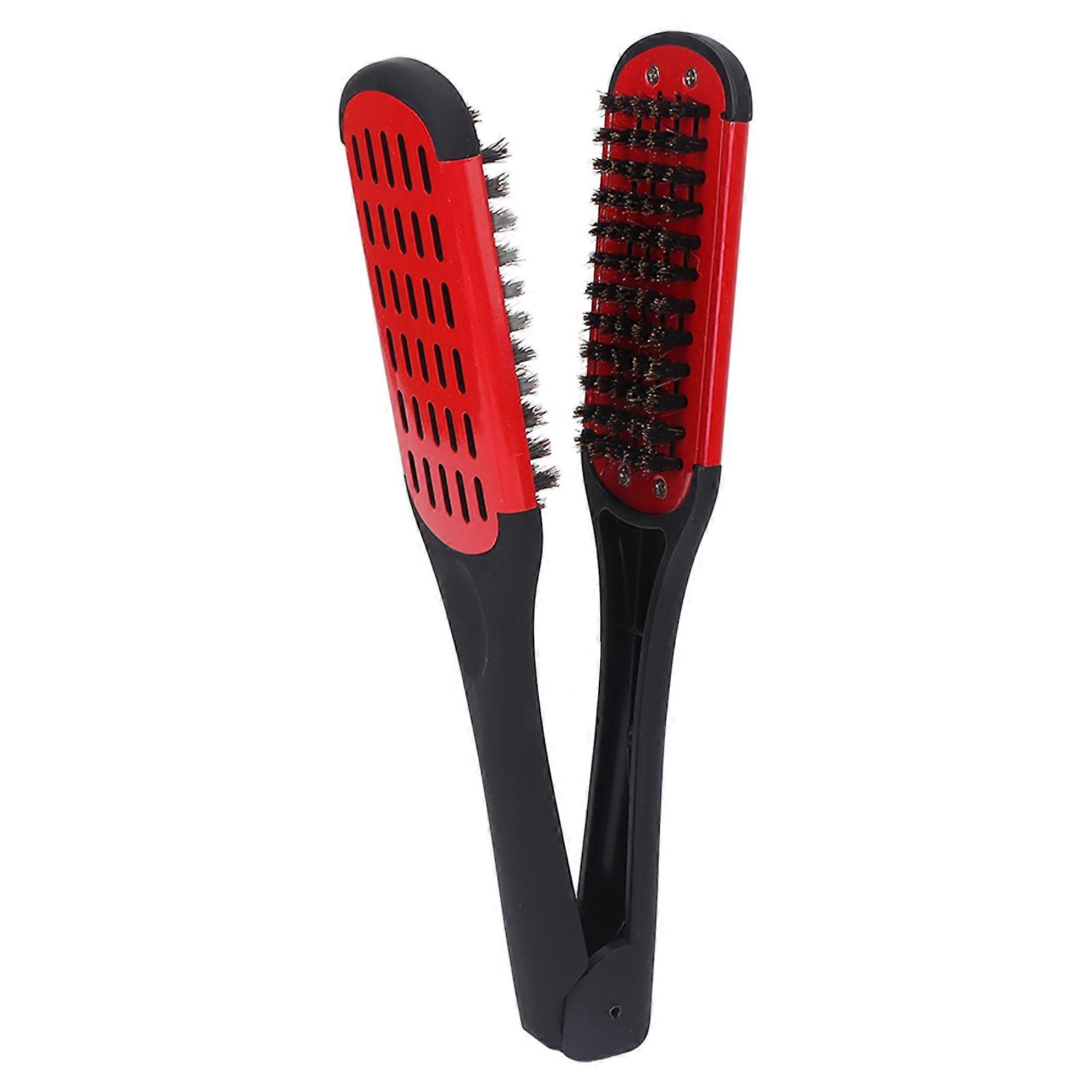 Double Sided Beard Straightening Clamp Brush Professional Beard Hair Splint Brush Styling Tool(Red Black )
