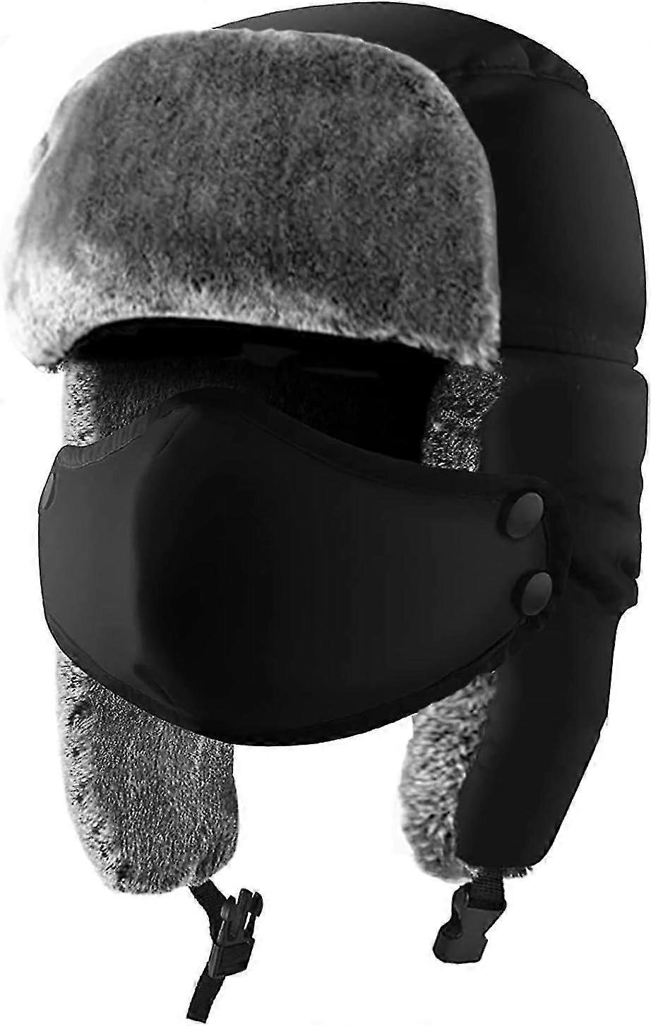 Winter Trapper Hat With Ear Flaps And Mask - Fur Lined Ushanka Hat