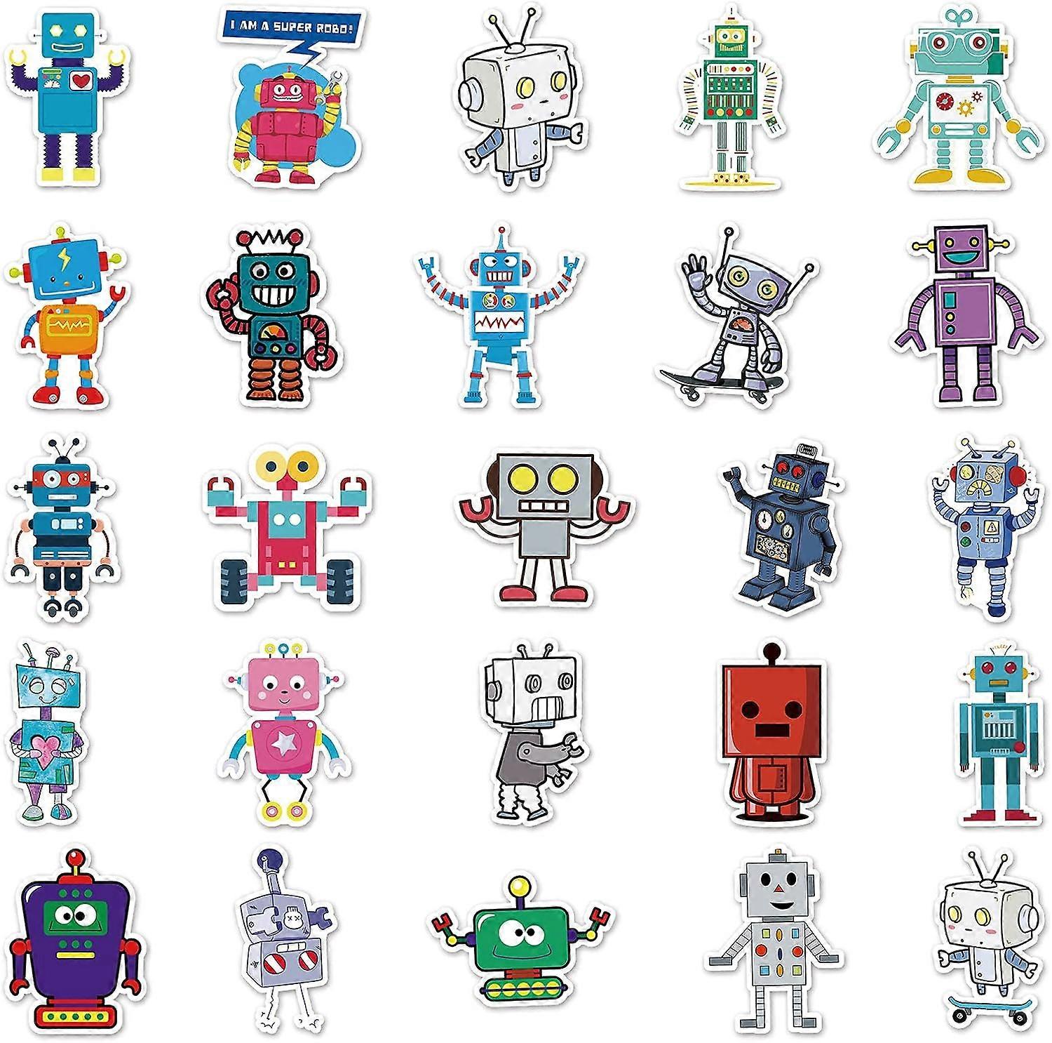 50pcs Colorful Robots Vinyl PVC Waterproof Cute Fun Cartoon Doodle ...
