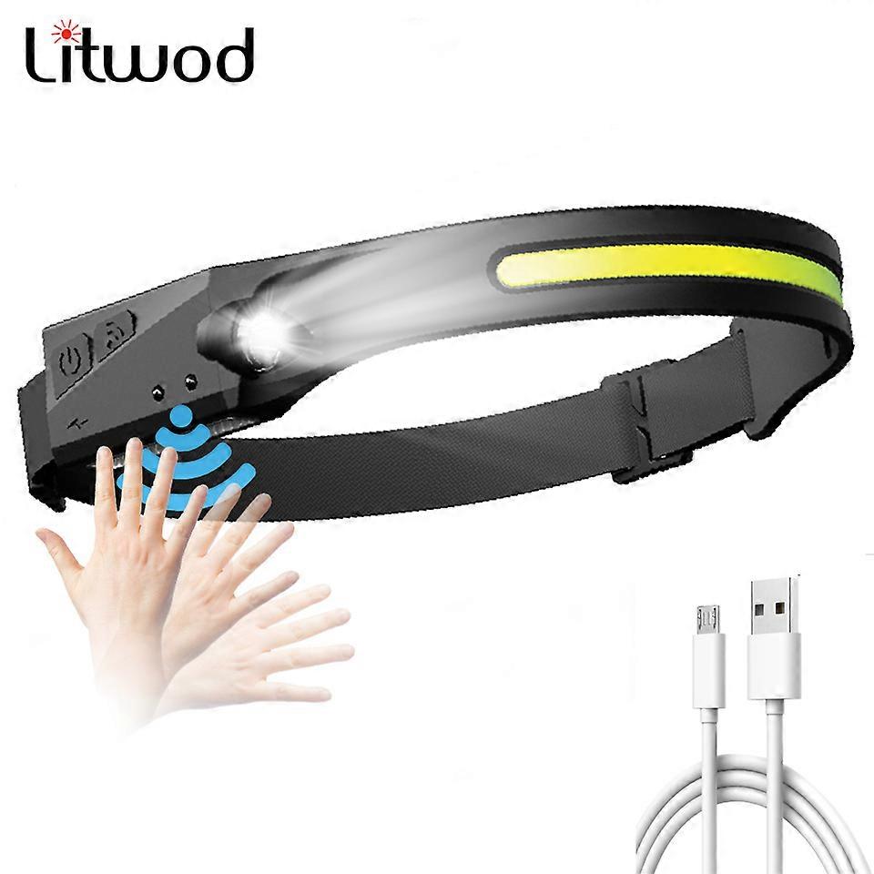 COB LED Headlamp Sensor Built-in Battery USB Rechargeable Headlight with Head Flashlight Lamp Torch 5 Lighting Modes Work Light