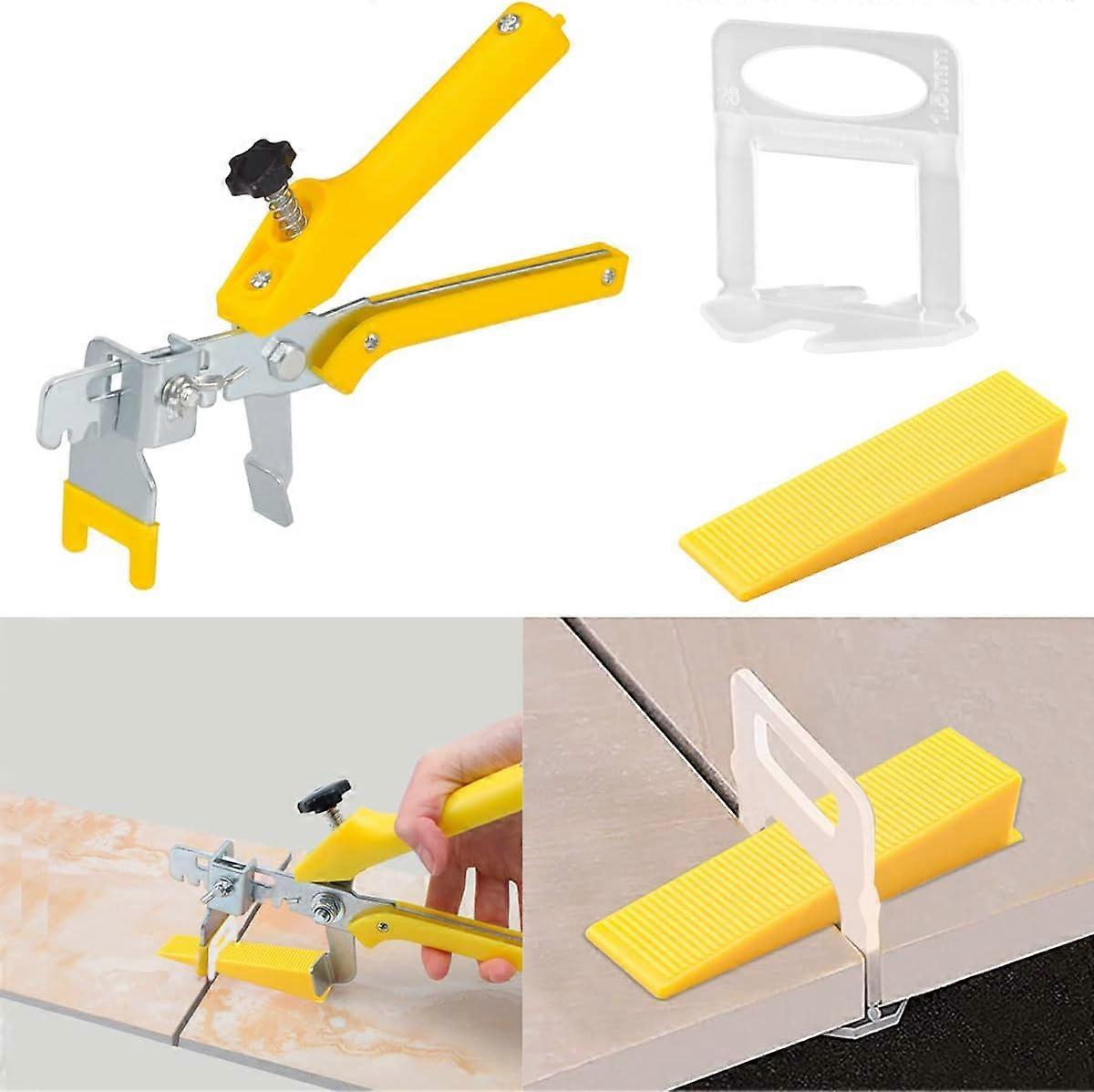 Upgraded Version Tile Leveling System 1/16 Inch Kit, 200 Tile Spacer Clips, 100 Reusable Wedges and 1 Floor Tile Clamp